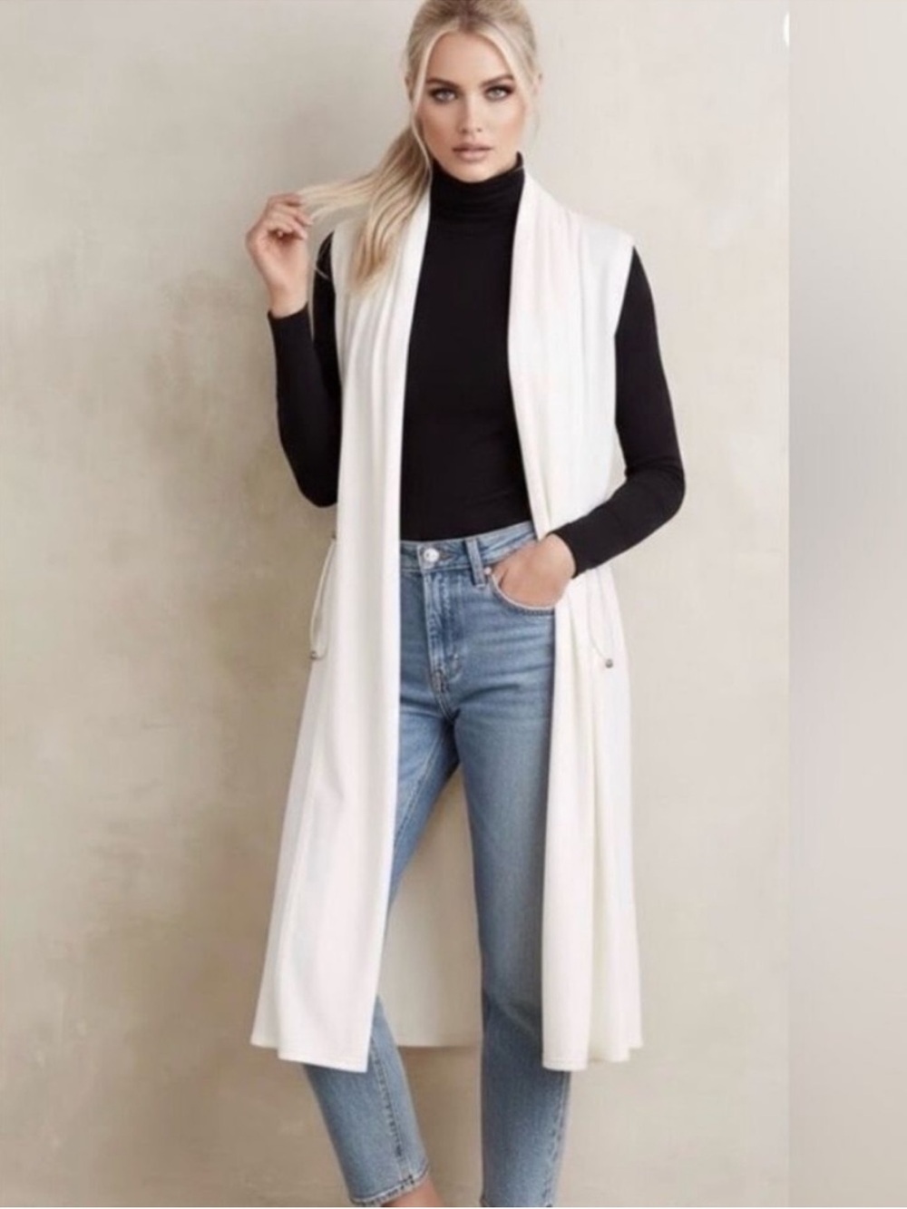 Anthropologie Saturday Sunday Sleeveless Cream Avasa Duster Vest Drawstring XS
